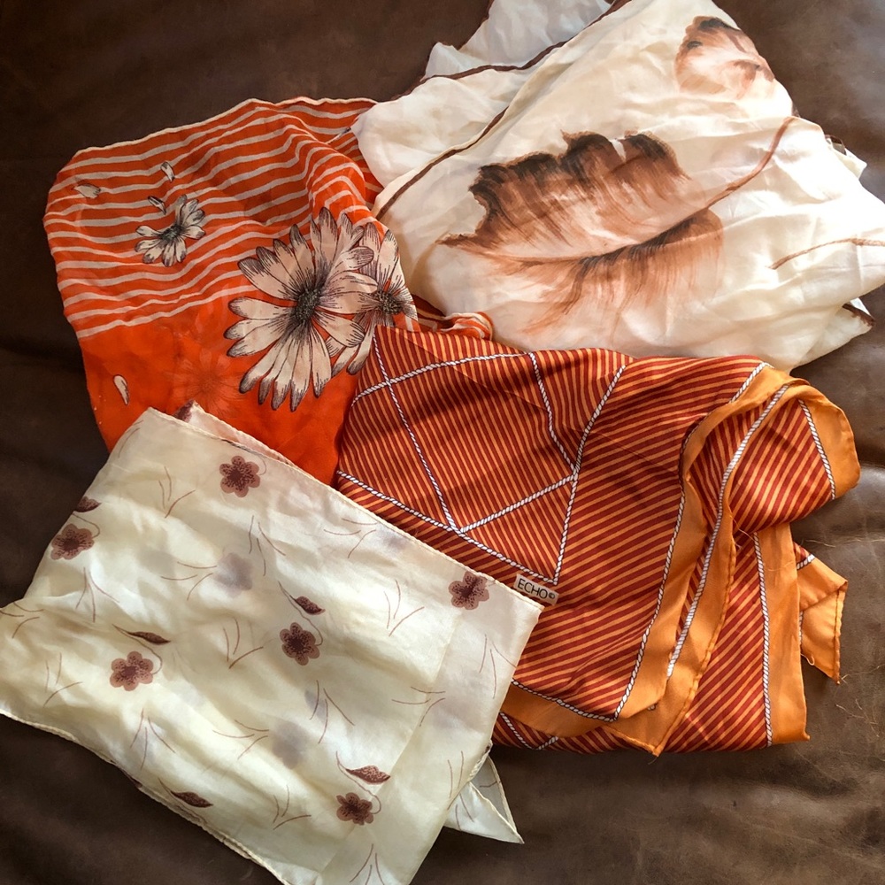 Lot of silk scarves in fall colors